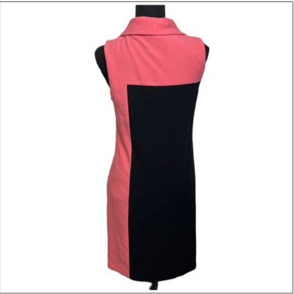 Tahari ASL Coral and Black Color Block Shift Dress - Picture 4 of 5